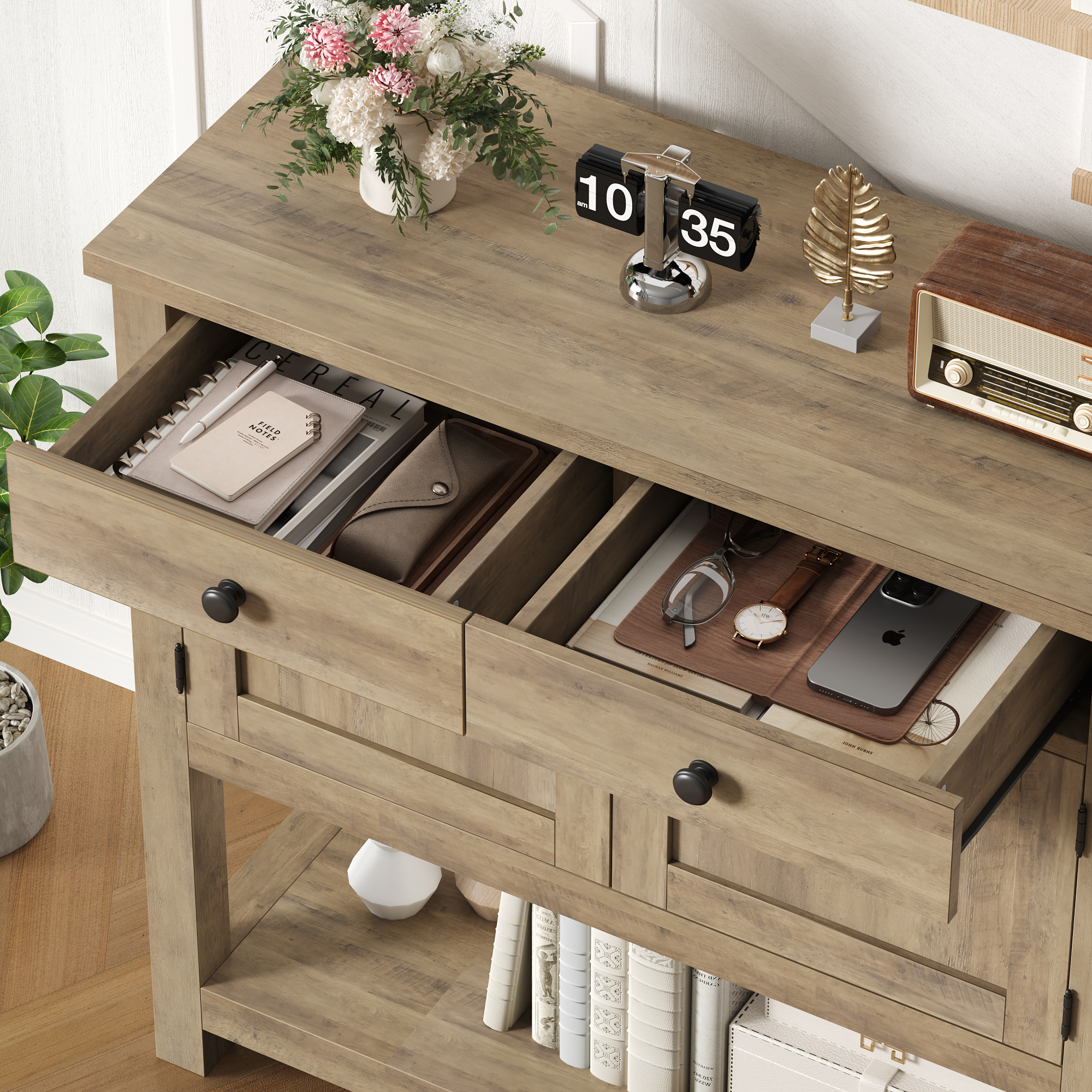 Homfa Farmhouse Console Table, Rustic Brown photo 5