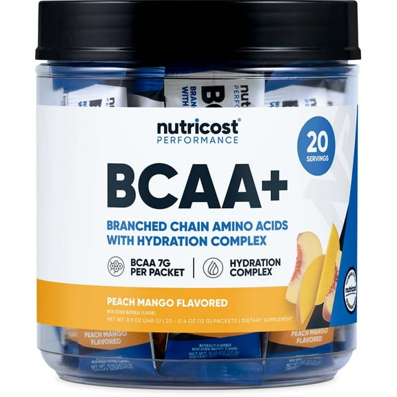 Nutricost BCAA Hydration Peach Mango Flavor (20 Stickpacks) - Branched Chain Amino Acids with Hydration Complex - Gluten-Free, Non-GMO