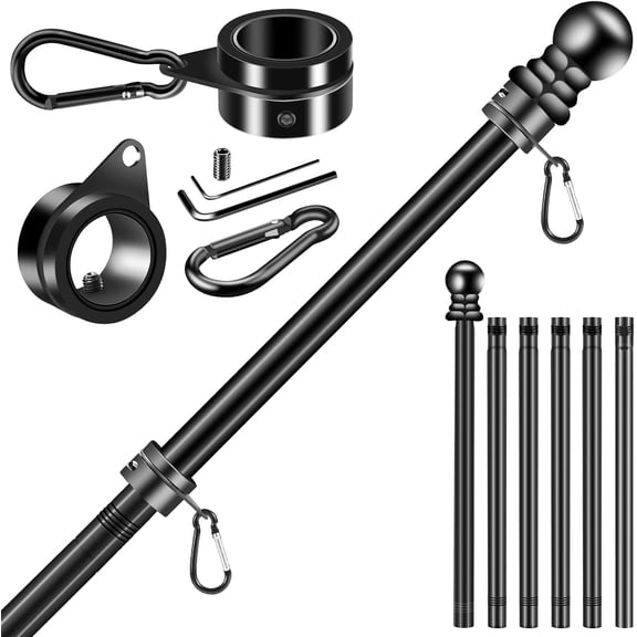 Black Kit for Outside House Porch, 7 FT Thickened Stainless Steel Wall Mount for 3x5'/4x6' American Flag, 1" Anti-Wrap Spinning Flagpole Rings (7 FT - No Bracket - Black)