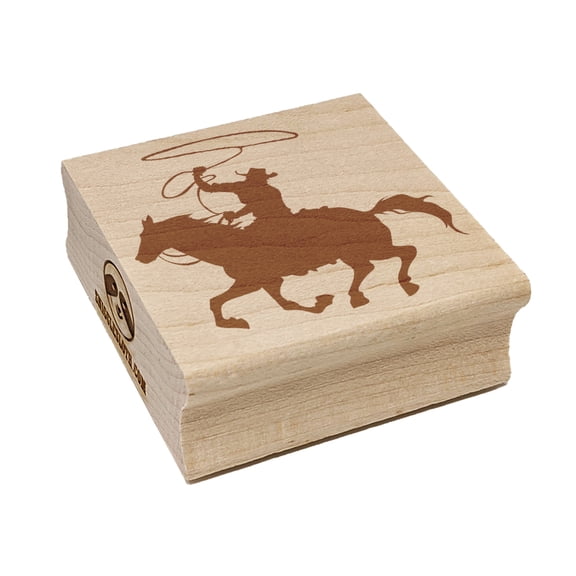 Cowboy on Horseback With Lasso Square Rubber Stamp Stamping Scrapbooking Crafting - Small 1.25in