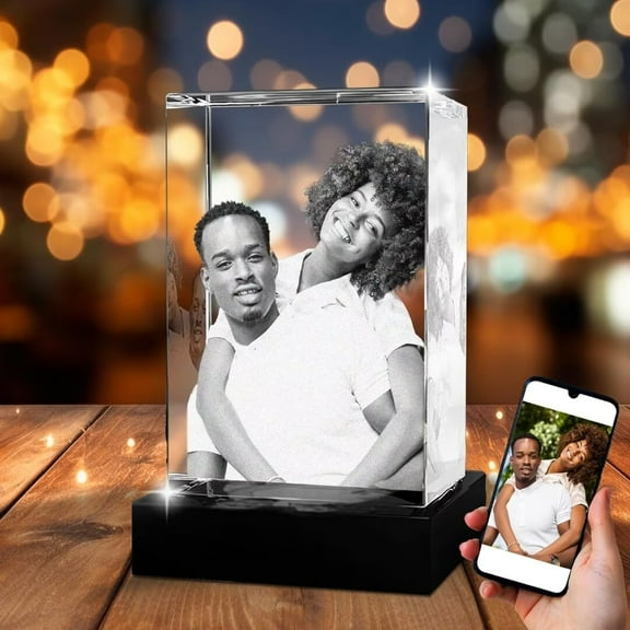 AISENIN Small Portrait Custom Gift for Mom Dad Men Women Christmas Mothers Day 3D Picture in Crystal Custom 5D Photo Crystal Rectangle