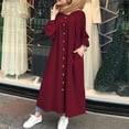 thumbnail image 2 of OSOLU Dresses Women Casual Solid Color Dress Button V-Neck Long Sleeve Loose Long Dress Cozy Sundress Wedding Guest Dress, 2 of 5