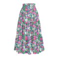 thumbnail image 6 of Floral Midi Skirt for Women Summer Comfy Tiered Elastic High Waisted Skirts Vacation A-Line Flowy Swing Long Skirts Light Green M, 6 of 6