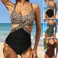 thumbnail image 4 of Joernso Women Sexy Monokini Halter Sleeveless Cross One-piece Swimsuit Patchwork Color Hollow Tummy Control High Waisted Bathing Suit, 4 of 8