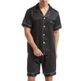 thumbnail image 4 of SWSMCLT Men's 2 Piece Satin Pajama Set Lightweight Soft Fall Button Spring Silk Silky Lounge Set Short Sleeve Pj Set Black Medium, 4 of 4