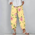thumbnail image 2 of MIUOWANP Plus Size Women's Cropped Pants Elastic Waist Floral Print Breathable Sports Pants Size XXXXL(16)Yellow, 2 of 5