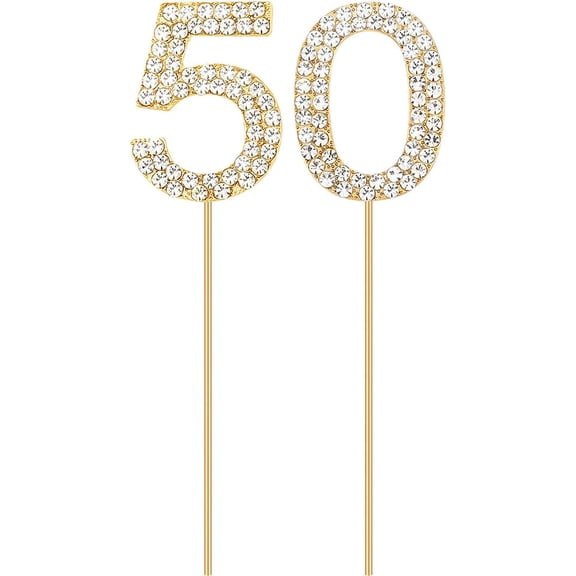 50 Cake Topper Crystal Rhinestones Decorative Cake Topper for 50th Birthday Party or Anniversary Party Supplies (Gold)