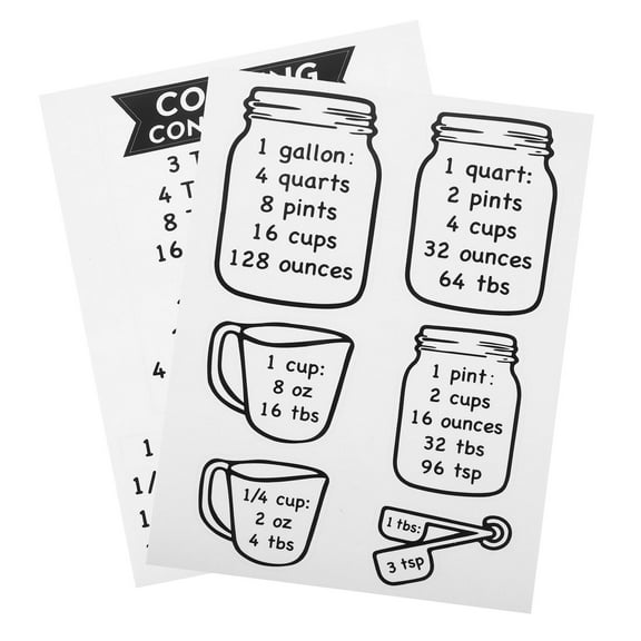 SOPOTUTU 2-Pack Cooking Conversion Chart Black with Clear Measurement Guide for Kitchen, Baking, Cooking Tools