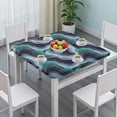 thumbnail image 3 of Blue Green Gold Marble Pattern Square Fitted Tablecloth with Elastic Edge,Square Table Cover,Washable Elastic Table Cover for Home Kitchen Party Decor 34"x34", 3 of 6