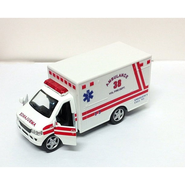 5" Kinsfun Ambulance Rescue Team Truck W/ Open Doors Diecast Model Toy