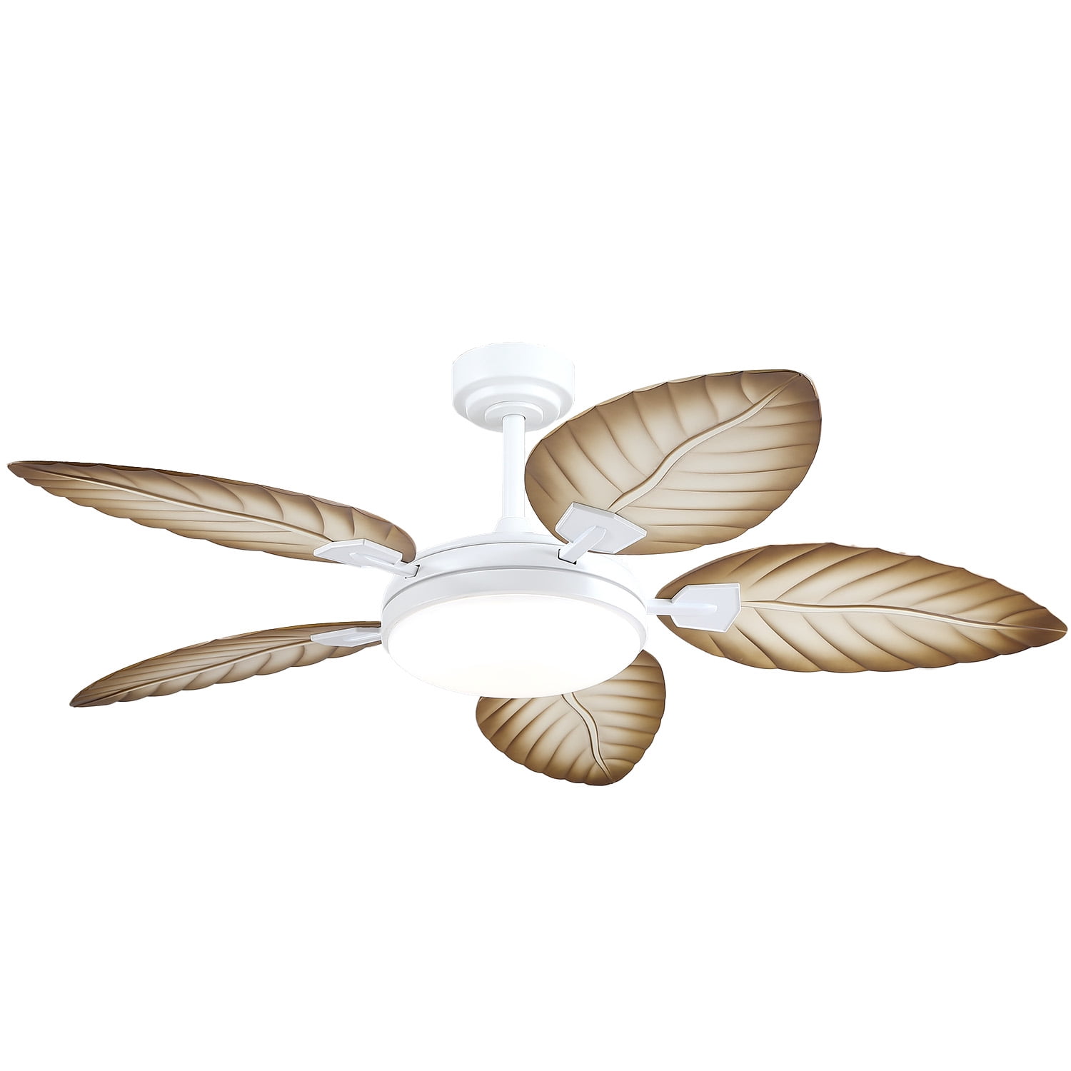 Kviflon 52" Tropical Ceiling Fan with LED Lights & Remote, Outdoor Palm Leaf Fan for Patios, Porch, Bedroom, Dimmable 6 Speeds, Reversible DC Motor, Smart App Control - Wood Grain