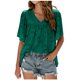 thumbnail image 1 of Camisa de manga acampanada con textura floral de gasa de verano de moda sexy casual para mujer Top con cuello en V Pompotops lopia999298, 1 of 8
