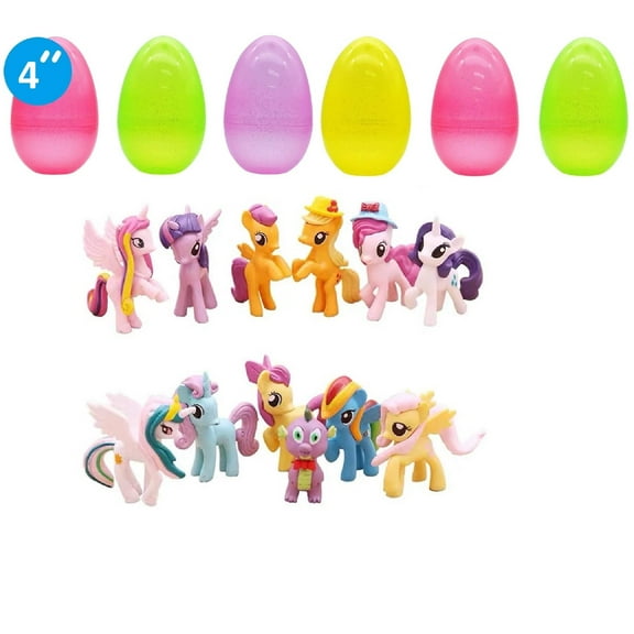 12 Pcs Little Pony Figures with 6 Pcs Jumbo Easter Eggs! Perfect for Your Easter Eggs Hunting, Basket, Decoration, Gift.