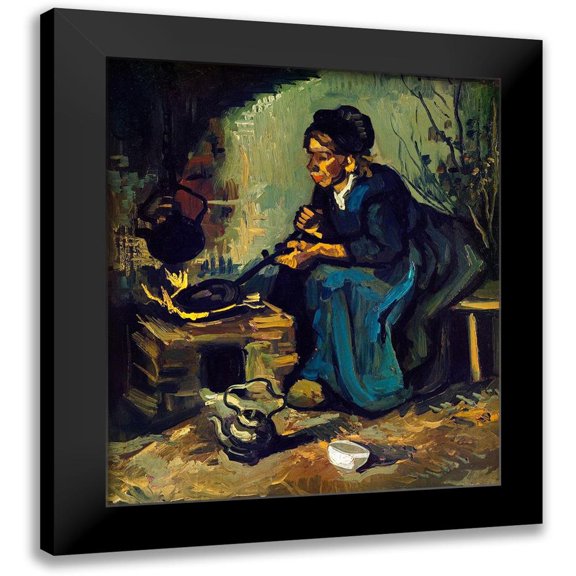 Van Gogh, Vincent 12x13 Black Modern Framed Museum Art Print Titled - Peasant Woman Cooking by a Fireplace (1885)
