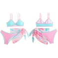 thumbnail image 7 of GYRATEDREAM 7-12Y Girls 3 Pieces Swimsuit Flower Print Soild Tie-dye Bikini Set w/Beach Skirt Bathing Suit, 7 of 7