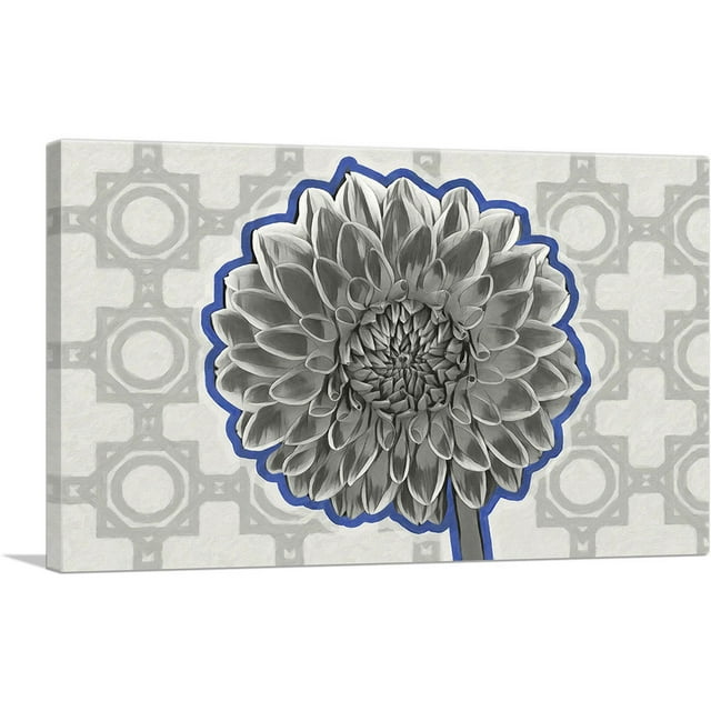ARTCANVAS Dahlia Black And White And Color Outline Painting Home decor Canvas Art Print - Size: 40" x 26" (0.75" Deep)