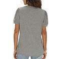 thumbnail image 3 of Camiseta de manga soplada para mujer, blusa de manga corta con cuello en V, informal, holgada, de Color puro, para citas, 3 of 5