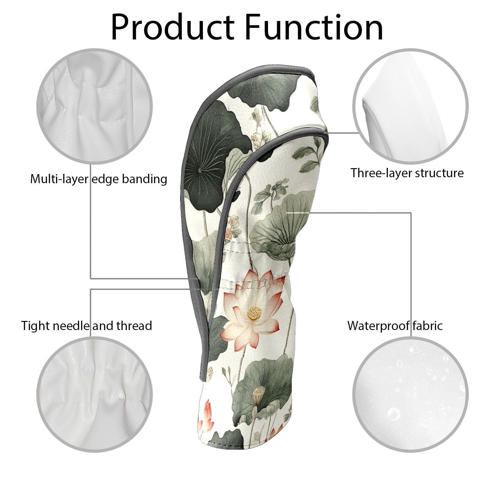 Golf Head Covers Chinese Style Pattern for Driver, Wood & Hybrid, Premium Waterproof PU Leather with Plush Lining, Oriental Golf Gifts