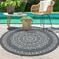 thumbnail image 4 of Gavee 6'x6' Boho Round Outdoor Rug, Waterproof Reversible Patio Area Rug Indoor Outdoor Carpet, Plastic Straw Rug RV Outdoor Mat for Camping Deck Balcony, Porch, Picnic, Gray and White, 4 of 9