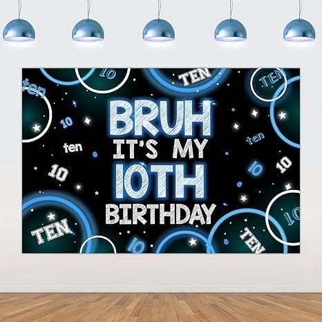 Bruh It’s My 10th Birthday Decor 4.92 * 3.28ft Bruh It’s My 10th Birthday Backdrop Banner Blue Black Tenth Bday Decor for Boy Happy Tenth Biday Party Supplies Cheers to 10 Years Old Party