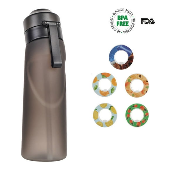 Mistaha Inflatable Flavor Water Bottle Set - 5 Assorted Flavors, 650ml Capacity, Tritan Material, Deodorization Tips - Black