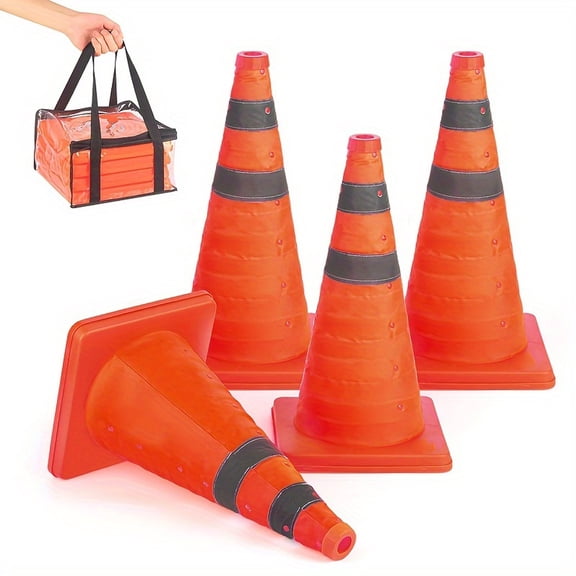 NAISHIER 18 Inch 4 Pack Collapsible Traffic Safety Cones, Multi Purpose Pop-up Cones with Reflective Collar for Road Safety