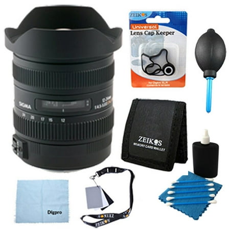 Sigma 12-24mm f/4.5-5.6 AF II DG HSM Lens for Nikon Digital SLRs w/ Cleaning Kit, Microfiber Cleaning Cloth, Dust Removal System, Tri-fold Memory Card Wallet, Flash Bracket, Lens Cap Keeper