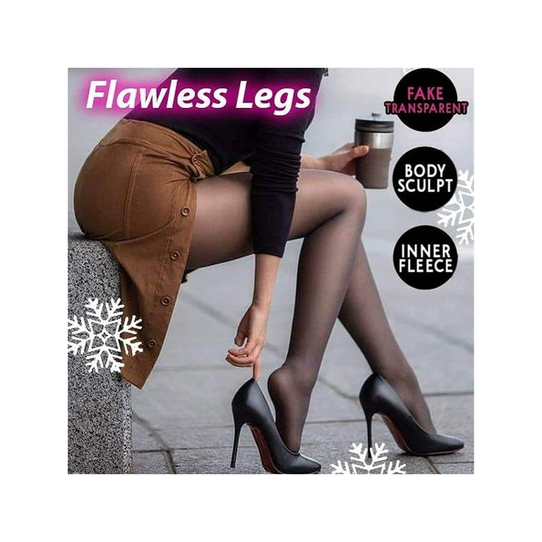 Women Flawless Legs Fake Translucent Thermal Tights Warm Fleece Lined  Tights Slim Stretchy Leggings