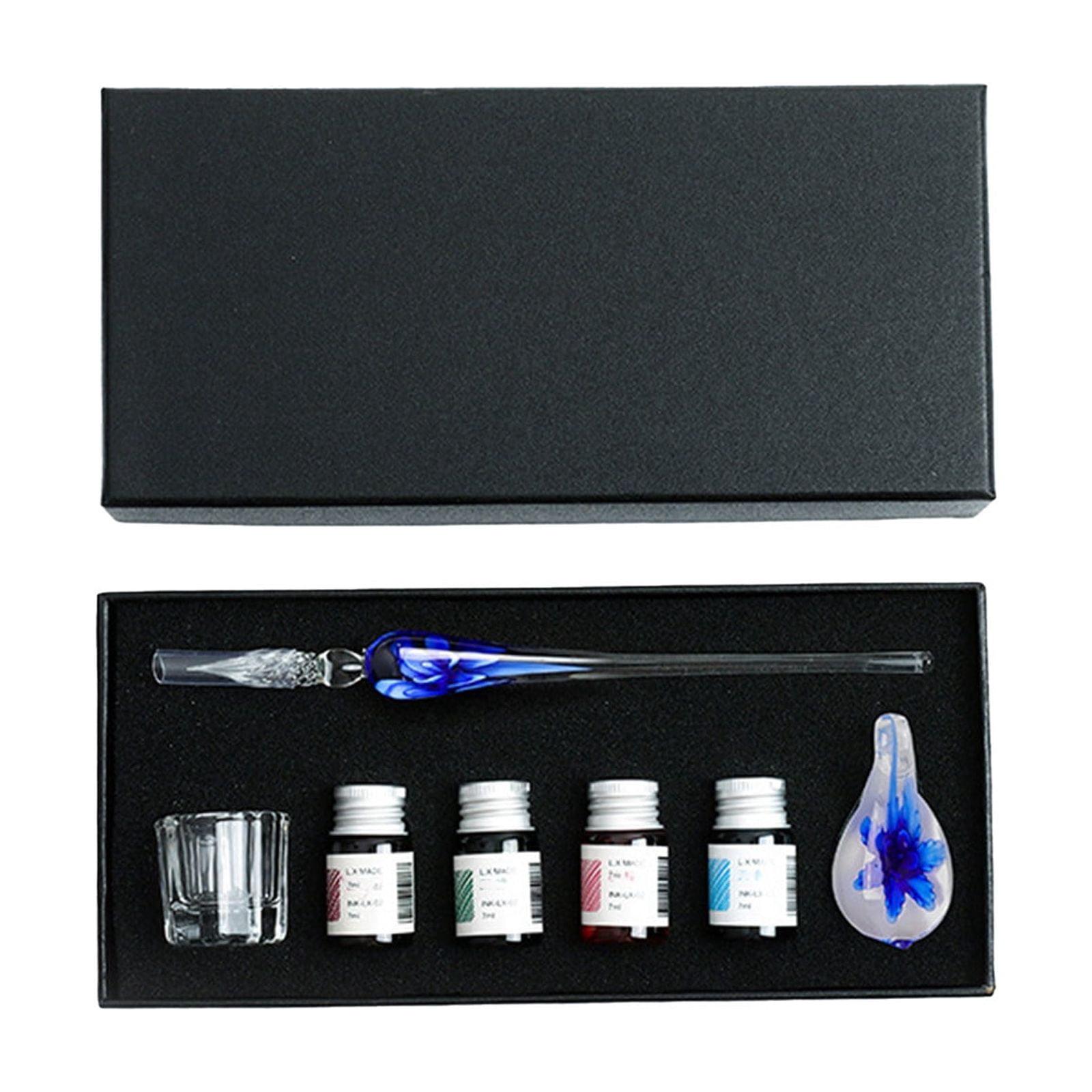 Xheghe Crystal Glass Pen Set with Ink Bottles, Brush Washing Cup & Pen Rack - Ideal Gift for Writers and Professionals