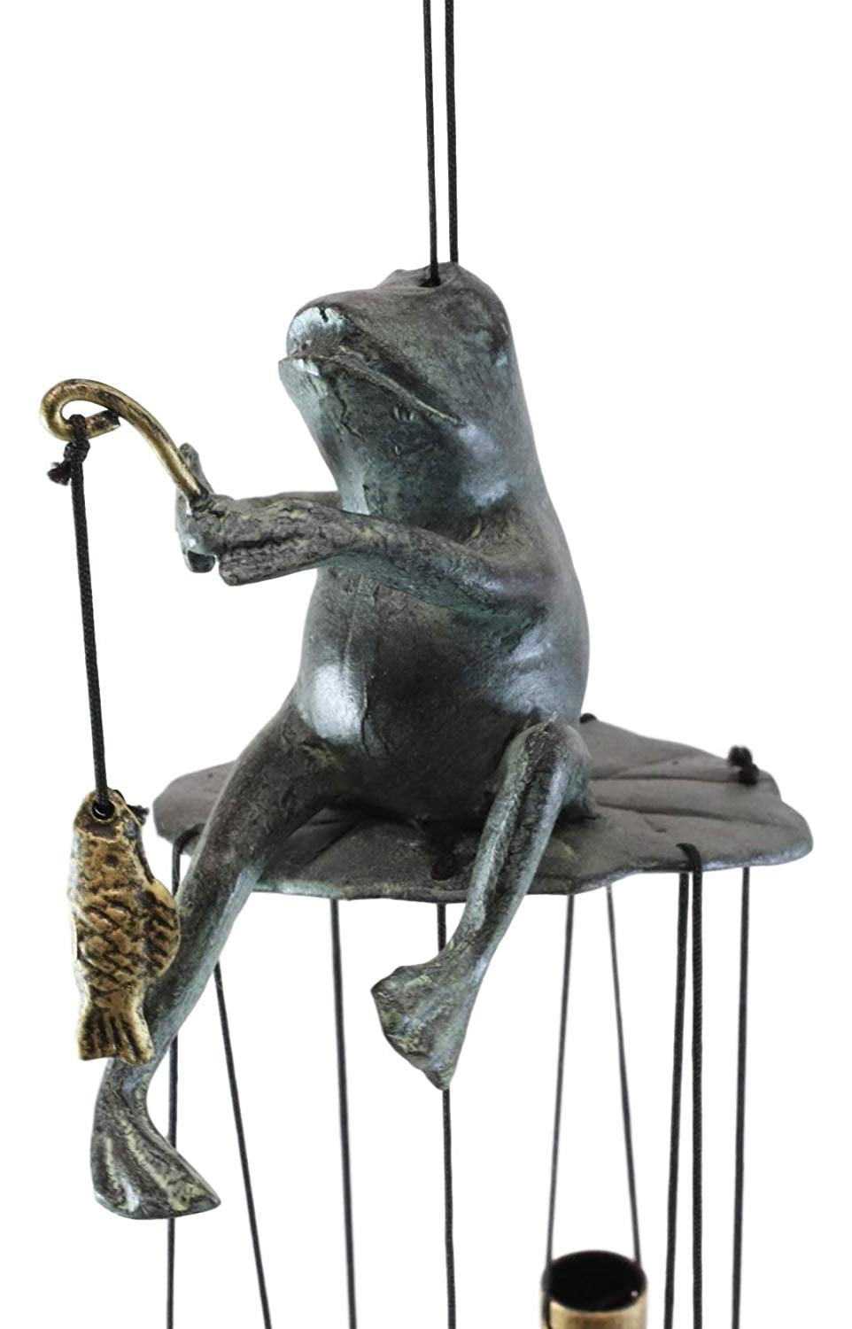 Aluminum Whimsical Summer Pastime Green Frog Fishing In The Pond Tube Wind Chime