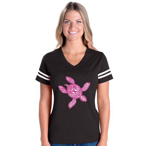 Womens Sea Turtle Hawaii Football V-Neck T-Shirt