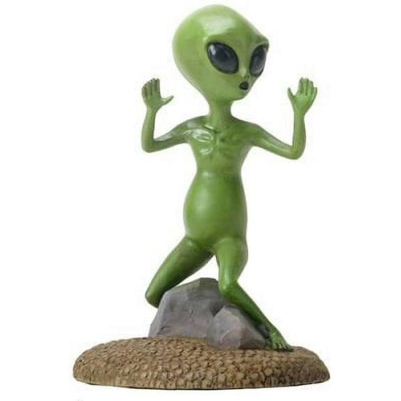 Small Green Colored Alien Figurine Statue with Hands Up Escaping