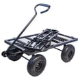 thumbnail image 3 of Tool Wagon Cart with Removable Fence, Push Pull Outdoor Garden Cart with 180 Degree Steering Range Handle and 4 Wheels, Metal Utility Wagon Truck for Grocery Camping Shopping Sports, Black, 3 of 7