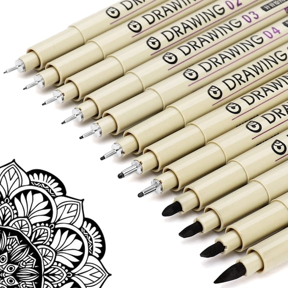 SSKDBFJG 12 Artistic Drawing Pens - Comfortable Grip, Smooth Writing, Metal Clip, Fine Line Artistic Drawing Pens