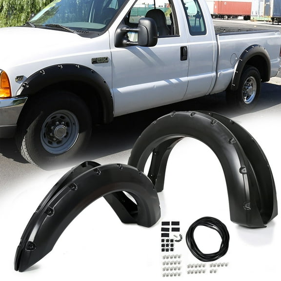 Kojem Fender Flares Fits 1999-2007 Ford F250 F350 Bolt-on Rivet Pocket Style 4PC Truck Wheel Protection Guards Cover Replaces RX311T