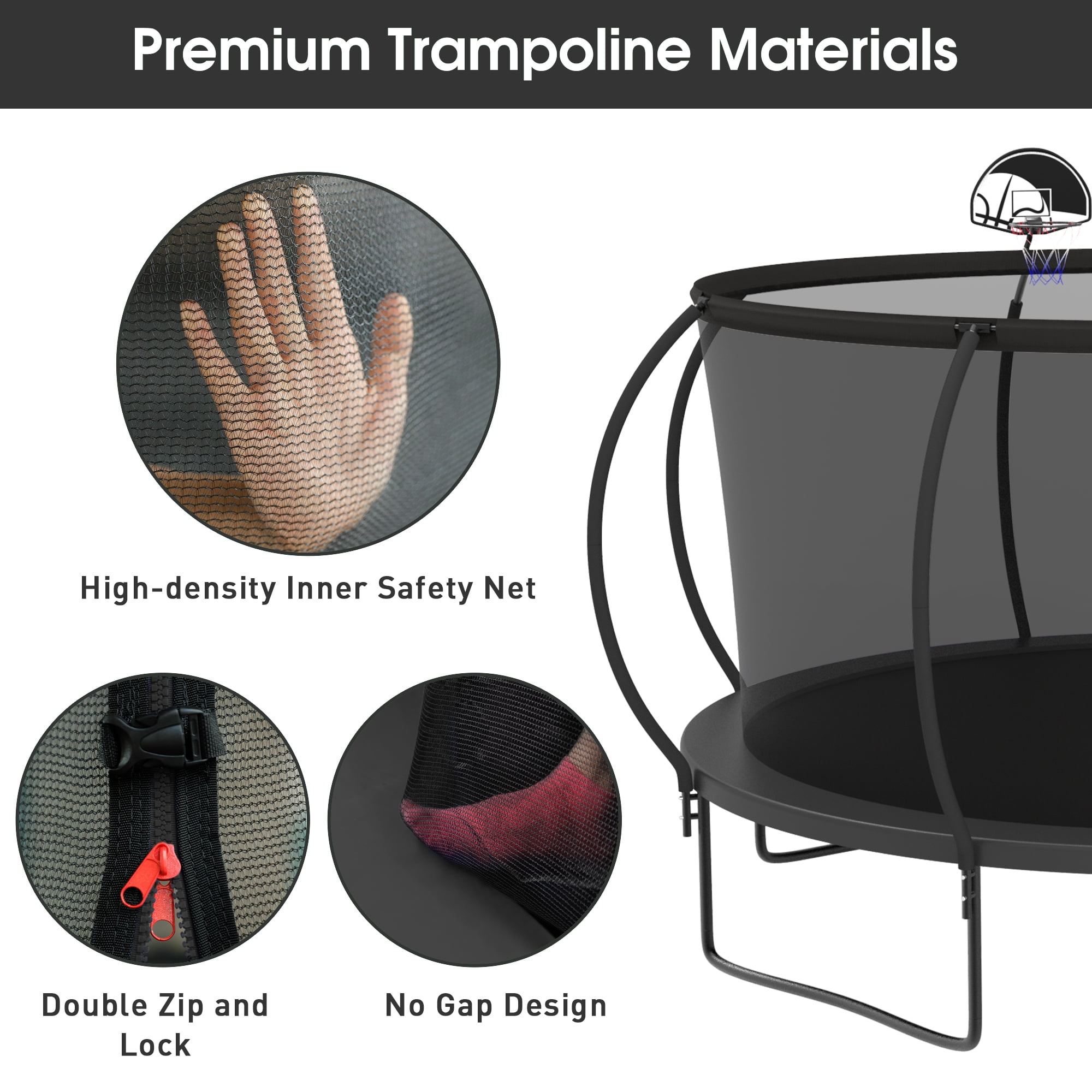 Jump Into Fun 14FT Trampoline 1400LBS for 8 Kids and Adults, Galvanized Anti-Rust Coating Pumpkin Outdoor Trampolines with Enclosure Net and Basketball Hoop, Lights, Sprinkler, Gift Family Use