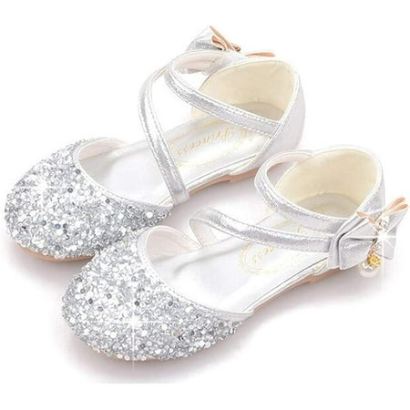 

Little Kids Girls Adorable Sparkly Dress Shoes Party Low Heel Pumps Glitter Princess Mary Jane with Bowknot