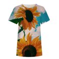 thumbnail image 3 of Hauts pour Femmes Col Rond Imprimé Tournesol Papillon Manches Courtes T-Shirt d'Été pour Femmes, 3 of 4