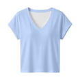 thumbnail image 3 of Womens Summer Tops Cap Short Sleeve Crop V Neck T Shirts Boxy Casual Basic Summer Tee(Sky Blue,M), 3 of 4
