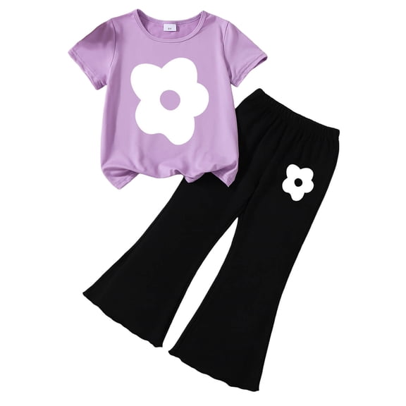 Clothes for Teen Girls for Summer Girls 2 Piece Outfits Short Sleeve Top with Flared Pants Set Summer Clothes for Tween Girls 7-14 Years