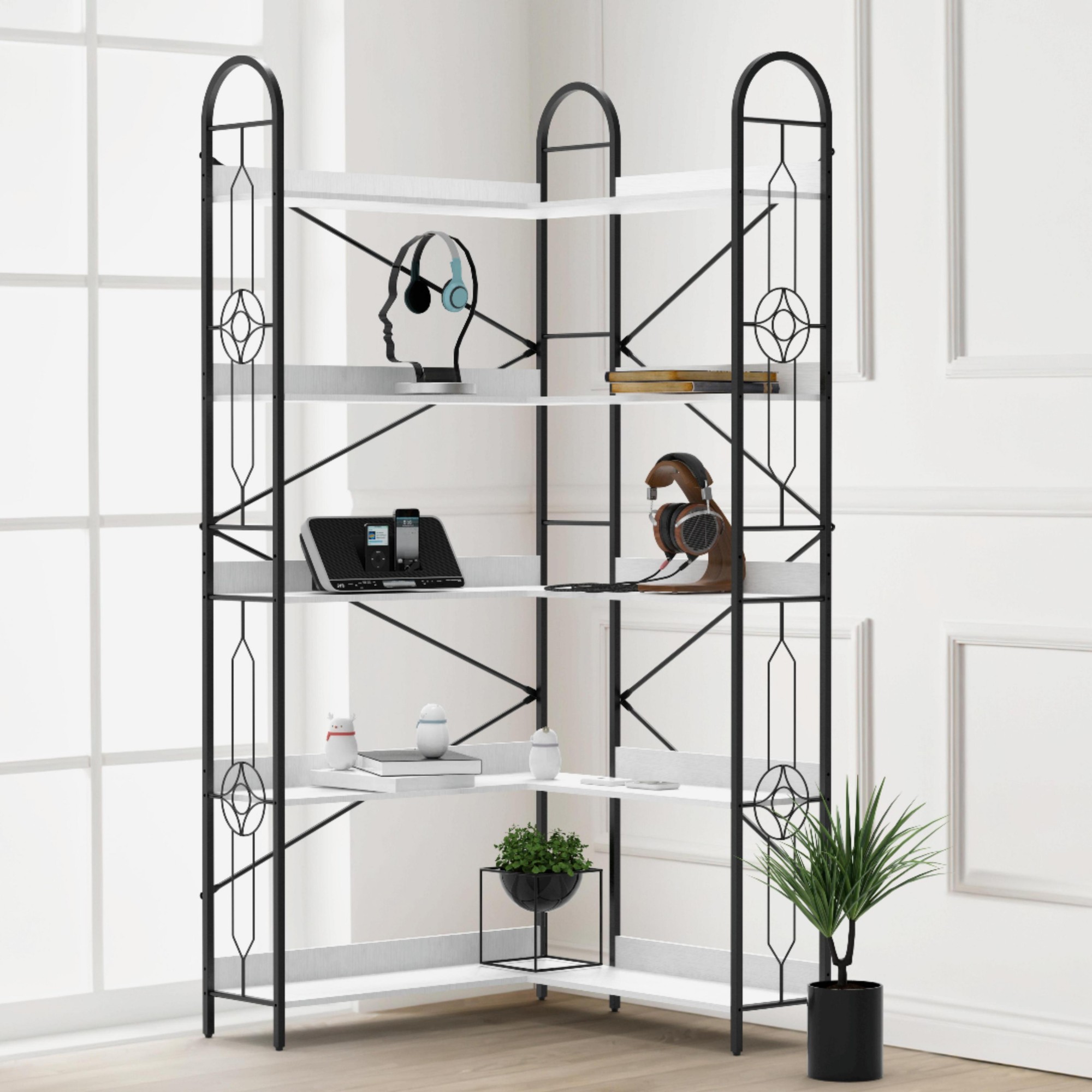 5 Shelf Bookcase,Modern Corner Bookshelf,Large Open Shelf Display Bookcase,Tall Bookshelves Storage Display Rack for Bedroom, Living Room,White