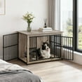 thumbnail image 3 of LEDREM Modern Double-Door Dog Crate Furniture for Medium Dogs up to 70 lb, Enclosed Base & Reinforced Steel Frame, 38.6-Inch Side Table Design, Greige, 3 of 6