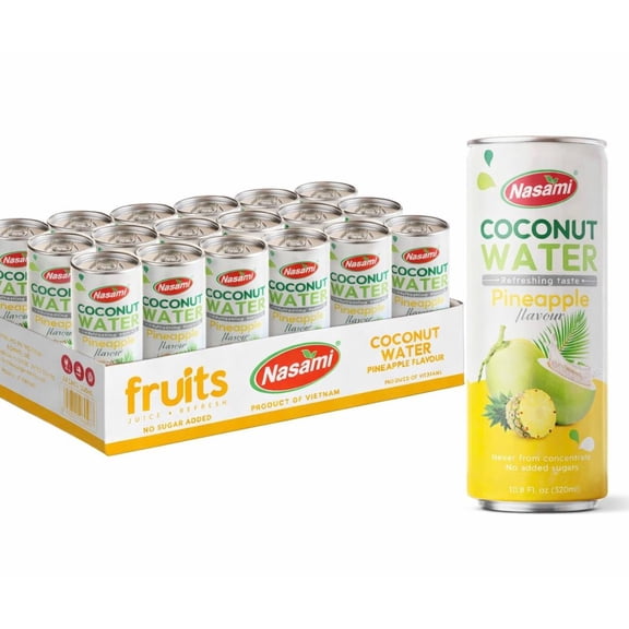 NASAMI Coconut Water with Pineapple Juice, No Sugar Added, Natural Tropical Hydration Drink, 11.1 fl oz Cans, Refreshing Electrolyte Beverage, Pack of 24