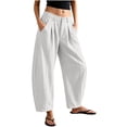 thumbnail image 4 of cocolona Womens Casual Loose Pleated Linen Pants Elastic Waist Straight Wide Leg Travel Lounge Cropped Pants with Pockets, 4 of 5