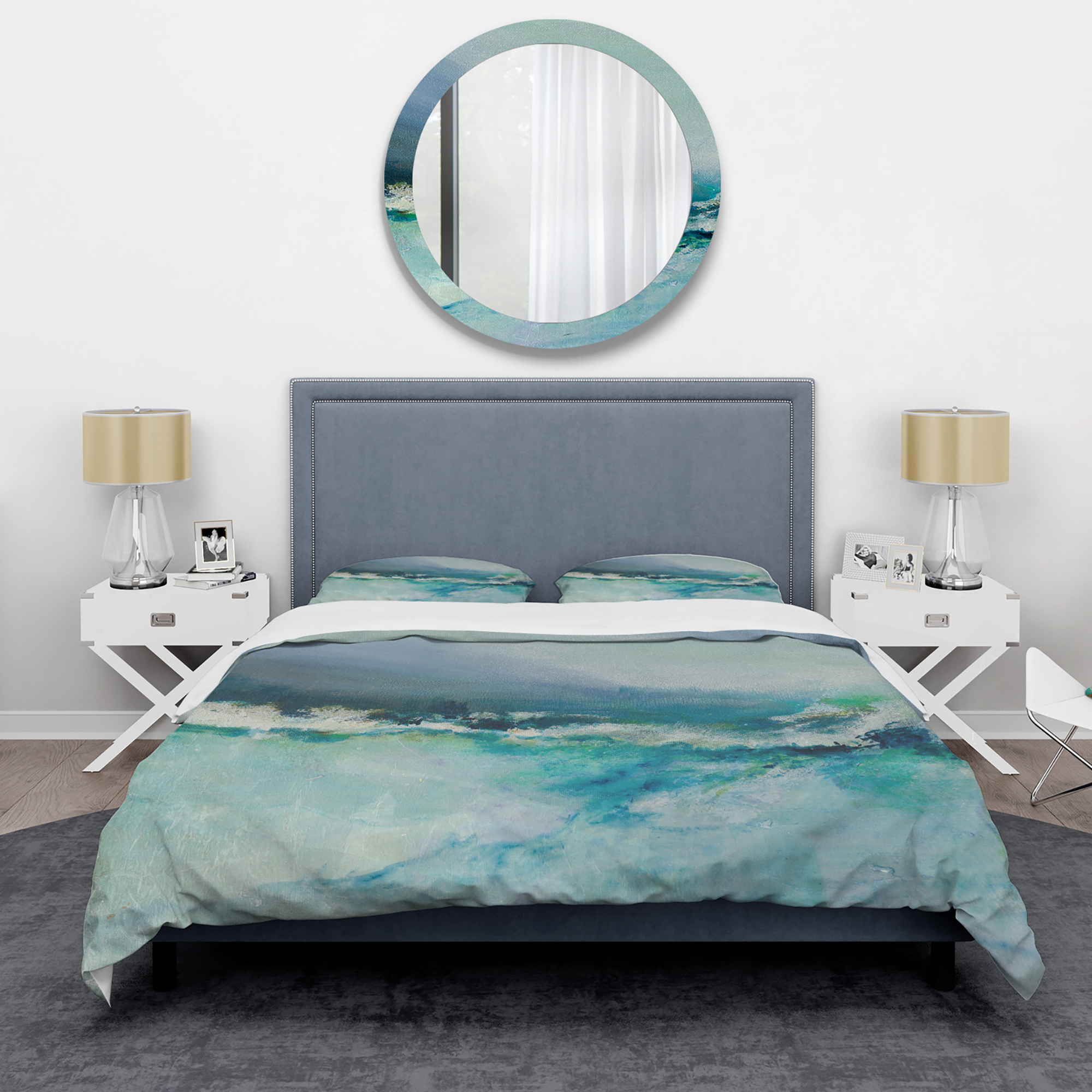 Designart 'Indigo Abstract Watercolor Blue' Coastal Duvet Cover Set
