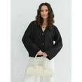 thumbnail image 2 of Women'S Blend Chunky Cardigan V-Neck Pocket Knitted Cardigan Black S, 2 of 8