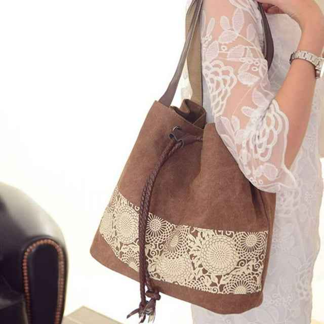 Sac Seau pour Femmes à Cordon, Sacs à Main Mode en Toile, Décontracté, Magasinage, Voyage, École
