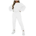 thumbnail image 3 of felwors Women's Crew Neck Sweatshirt and Jogger Pants 2-Piece Tracksuit Set for Casual & Active Wear White, L, 3 of 5