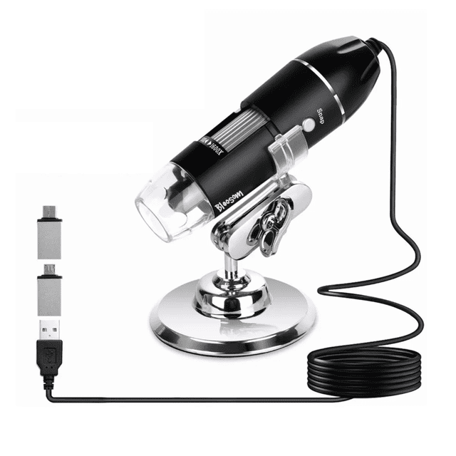 3 En 1 Microscopio Digital Usb 1600x Zoom Optico Hd 8 Leds Negro
