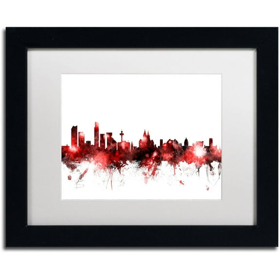 Trademark Fine Art "Liverpool Skyline Red 2" Canvas Art by Michael Tompsett, White Matte, Black Frame